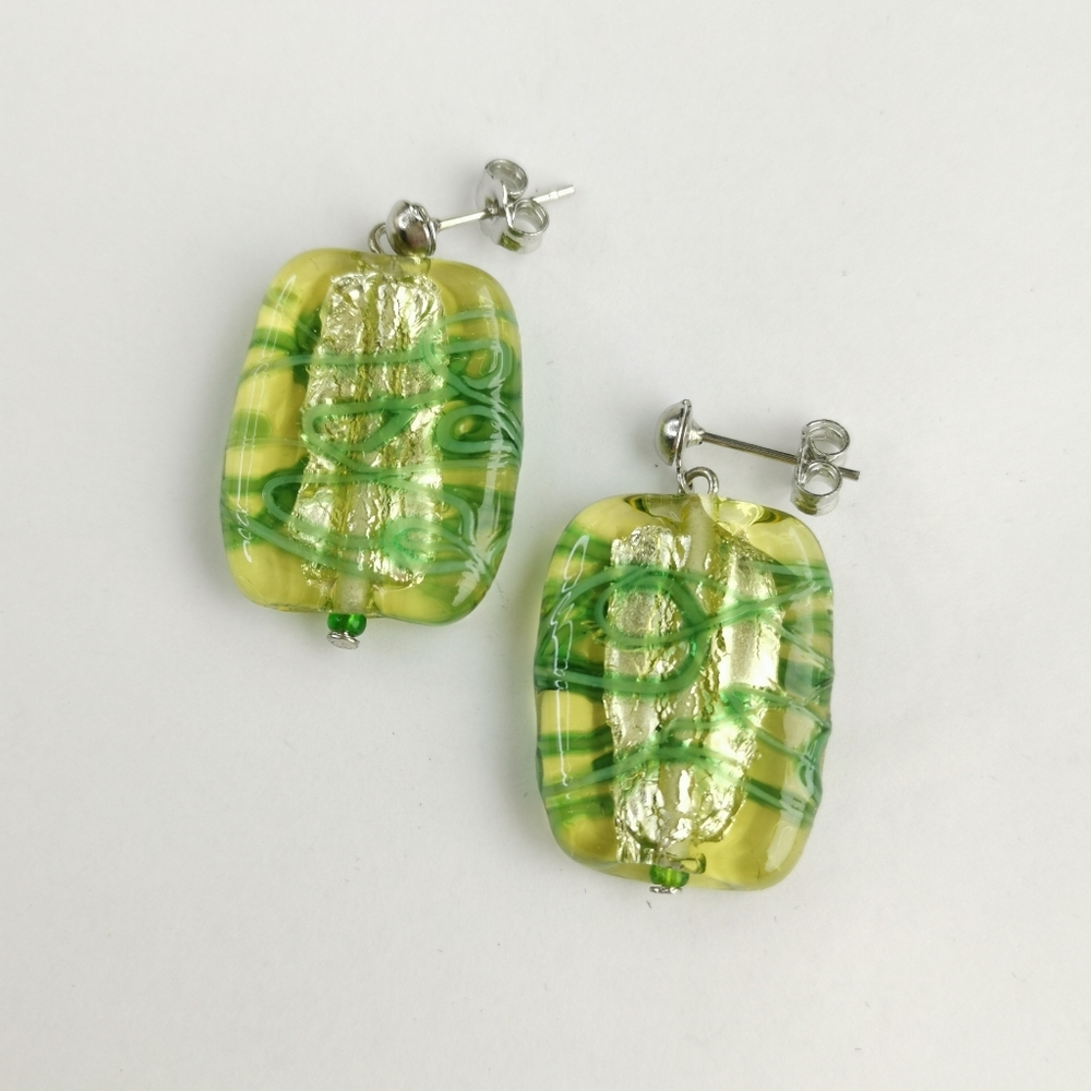 Italian Murano Glass silver foil Italian necklace light Green NEW